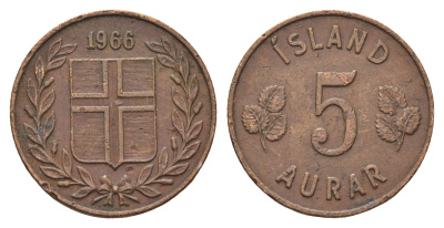 Исландия 5 эйре 1966 KM 9 бронза 4691-353