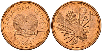 Папуа-Новая Гвинея 2 тойя 1984 Елизавета II (1953-) KM 2 бронза 4573-135