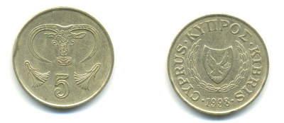 КИПР 5 ЦЕНТОВ 1998 KM 55.3 никель латунь 176-415