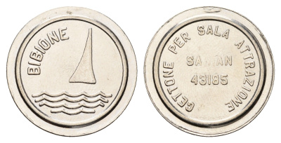 Италия, Бибионе жетон для прохода на пляж лодка, диаметр 24 мм, вес 5,3 гр нержавеющая сталь 4670-851