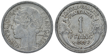 Франция 1 франк 1947 В KM 885а.2, Le Franc 221.12 алюминий 4128-324
