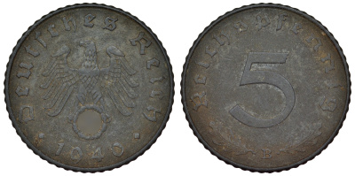 Германия 5 рейхспфеннигов 1940 B KM 100, J. 370 цинк 4121-725