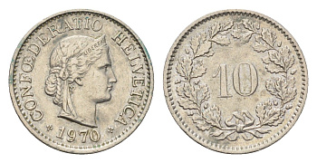 Швейцария 10 раппенов 1970 KM 27 медно-никель 4685-1034