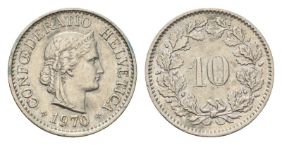 Швейцария 10 раппенов 1970 KM 27 медно-никель 4685-1034