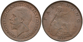 Великобритания 1 фартинг 1927 Георг V (1910-1936) KM 825, Spink 4061 бронза 4596-954