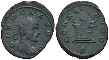 Римская Империя антониниан 270 Клавдий II Готский, посмертная чеканка, DIVO CLAVDIO, бюст императора / CONSACRATIO, алтарь, Сисция RIC 261 биллон 1073-25-42