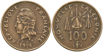 Французская Новая Каледония 100 франков 1976 хижина среди сосен и пальм, (IEOM) KM 15, Schoen 16, Lec 130 никель бронза 88-235