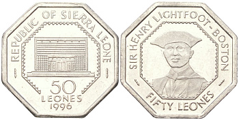 Сьерра-Леоне 50 леоне 1996 KM 45 сталь плакированная никелем PROOF 1527-344