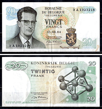 Бельгия 20 франков 1964 Pick 138 (1) бумага 6312-31-3-2