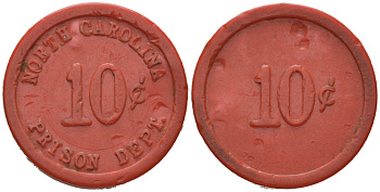 США, тюремное управление Северной Каролины тюремный жетон в 10 центов ND (1930-1970) пластик 4150-645