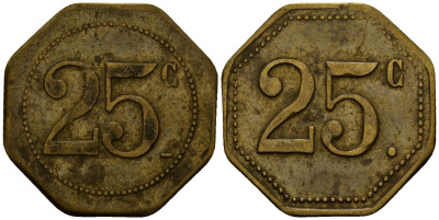 Франция 25 сантимов XIX-XX век ресторанный жетон латунь 4166-441