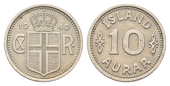 Исландия 10 эйре 1940 KM 1.2 медно-никель 4668-918