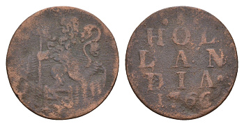 Нидерланды, Голландская Республика, Голландия 1 дуит 1766 KM 80 медь 4655-554