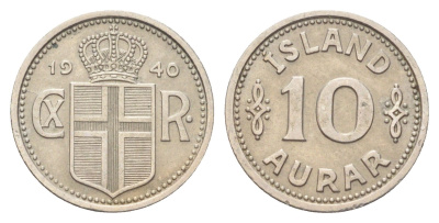 Исландия 10 эйре 1940 KM 1.2 медно-никель 4668-918