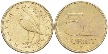 Венгрия 5 форинтов 2008 BP KM 694 никель латунь 4614-156