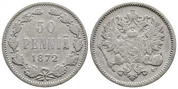 Россия для Финляндии 50 пенни 1872 S, Александр II (1855-1881) KM 2.2, Биткин 638 серебро 413-4025