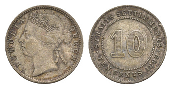 Стрейтс-Сетлментс (Стрейтс Сетлментс) 10 центов 1899 Виктория (1837-1901) KM 11 серебро 1519-1041
