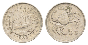 Мальта 5 центов 1986 краб KM 77 медно-никель 4644-1249