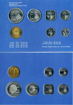 Аруба официальный набор из 6 монет 1987 в оригинальном буклете, с жетоном монетного двора KM MS2 UNC 5-4-1-7