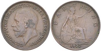Великобритания 1 фартинг 1932 Георг V (1910-1936) KM 825, Spink 4061 бронза 4613-466