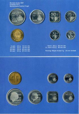 Аруба официальный набор из 6 монет 1987 в оригинальном буклете, с жетоном монетного двора KM MS2 UNC 5-4-1-07