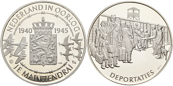Нидерланды медаль ND Голландия в войне 1940-1945, депортация, 31,3 гр, 45,0 мм  серебро  PROOF  11-242-33