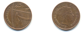 Великобритания 1 пенни 2008 Елизавета II (1952-2022) KM 1107, Spink B6 сталь плакированная медью 177-1149