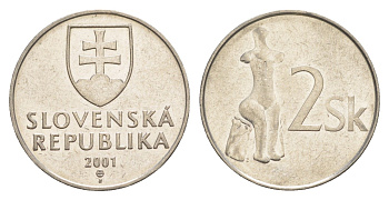 Словакия 2 кроны 2001 MK KM 13 сталь плакированная никелем 4563-717