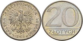 Польша 20 злотых 1986 MW Y 153.1 медно-никель 4187-653