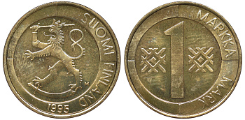Финляндия 1 марка 1995 M KM 76 алюминиевая бронза 259-457