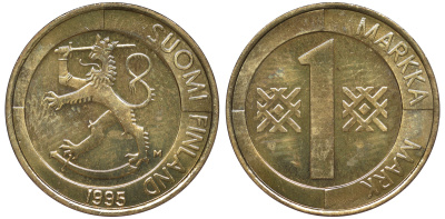 Финляндия 1 марка 1995 M KM 76 алюминиевая бронза 259-457