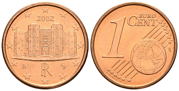 Италия 1 евроцент 2002 KM 210 сталь плакированная медью UNC 4147-733