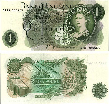 АНГЛИЯ 1 ФУНТ 1970-1977 ПОДПИСЬ J.B. PAGE Pick 374g бумага UNC (ПРЕСС) 7214-7-1