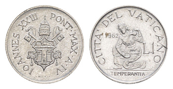 Ватикан 1 лира 1962 Иоанн XXIII KM 58 алюминий UNC 4644-218