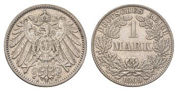 Германия 1 марка 1909 A, Вильгельм II (1888-1918) KM 14, J. 17 серебро 4626-214