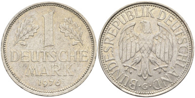 ФРГ 1 марка 1976 F KM 110, J. 385 медно-никель 4132-1036