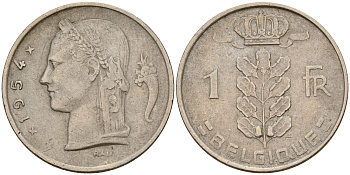 Бельгия 1 франк 1954 Belgique KM 142.1 медно-никель    4161-1226