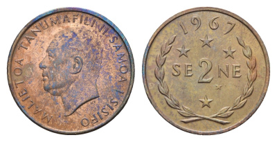 Самоа 2 сене 1967 год-тип KM 2 бронза UNC 4679-517