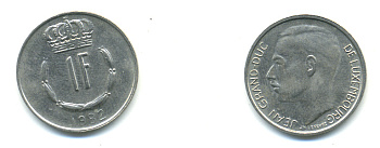 Люксембург 1 франк 1982 Великий герцог Жан (1964-1999) KM 55 медно-никель 86-745