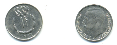 Люксембург 1 франк 1982 Великий герцог Жан (1964-1999) KM 55 медно-никель 86-745