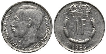 Люксембург 1 франк 1984 герцог Жан (1964-1999) KM 55 медно-никель 4577-1126