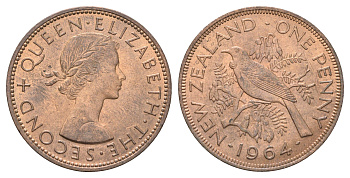 Новая Зеландия 1 пенни 1964 Елизавета II (1952-2022), новозеландский туи KM 24.2 бронза aUNC 4587-1016