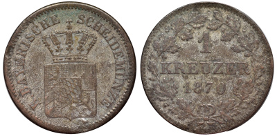 Бавария 1 крейцер 1869 Людвиг II (1864-1886) KM 487 серебро 75-1514