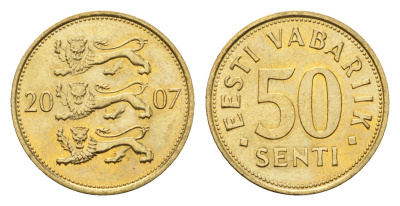 Эстония 50 сентов 2007 KM 24 латунь UNC 4689-743