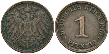 Германия 1 пфенниг 1910 J, Вильгельм II (1888-1918) KM 10, J. 10 медь 4608-247