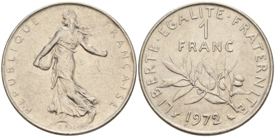 Франция 1 франк 1972 сеятель KM 925.1 никель      4603-123