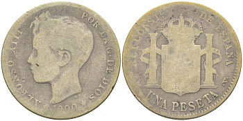 Испания 1 песета 1900 (00) SM-V, АЛЬФОНСО XIII (1886-1931) KM 706 (Y88) серебро 186-135