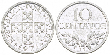 ПОРТУГАЛИЯ 10 СЕНТАВО 1971 KM 594 алюминий 3718-243