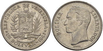 Венесуэла 1 боливар 1967 Симон Боливар KM 42 никель 31-533