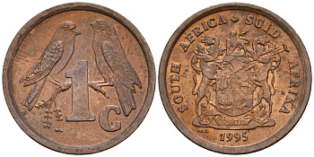 ЮАР 1 цент 1995 KM 132 сталь плакированная медью 4174-843